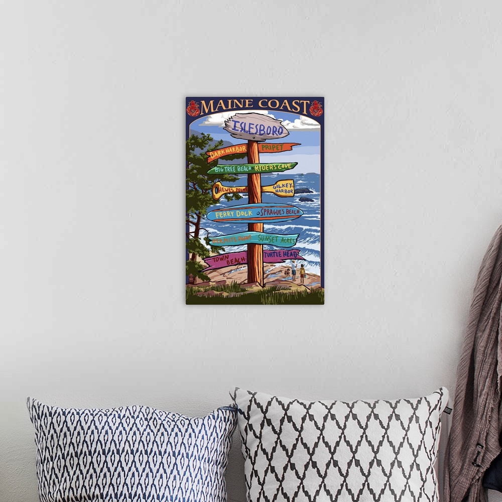 A bohemian room featuring Islesboro, Maine - Sign Destinations - Version 2: Retro Travel Poster