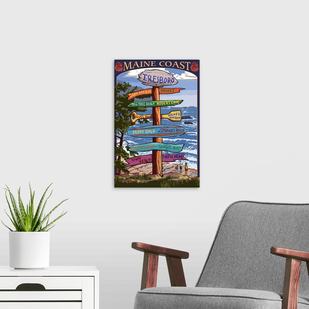 A modern room featuring Islesboro, Maine - Sign Destinations - Version 2: Retro Travel Poster