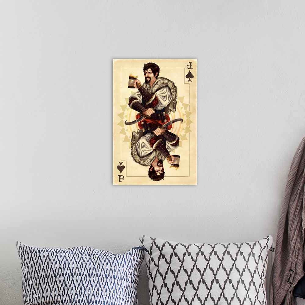 A bohemian room featuring Jack of Spades - Playing Card: Retro Travel Poster
