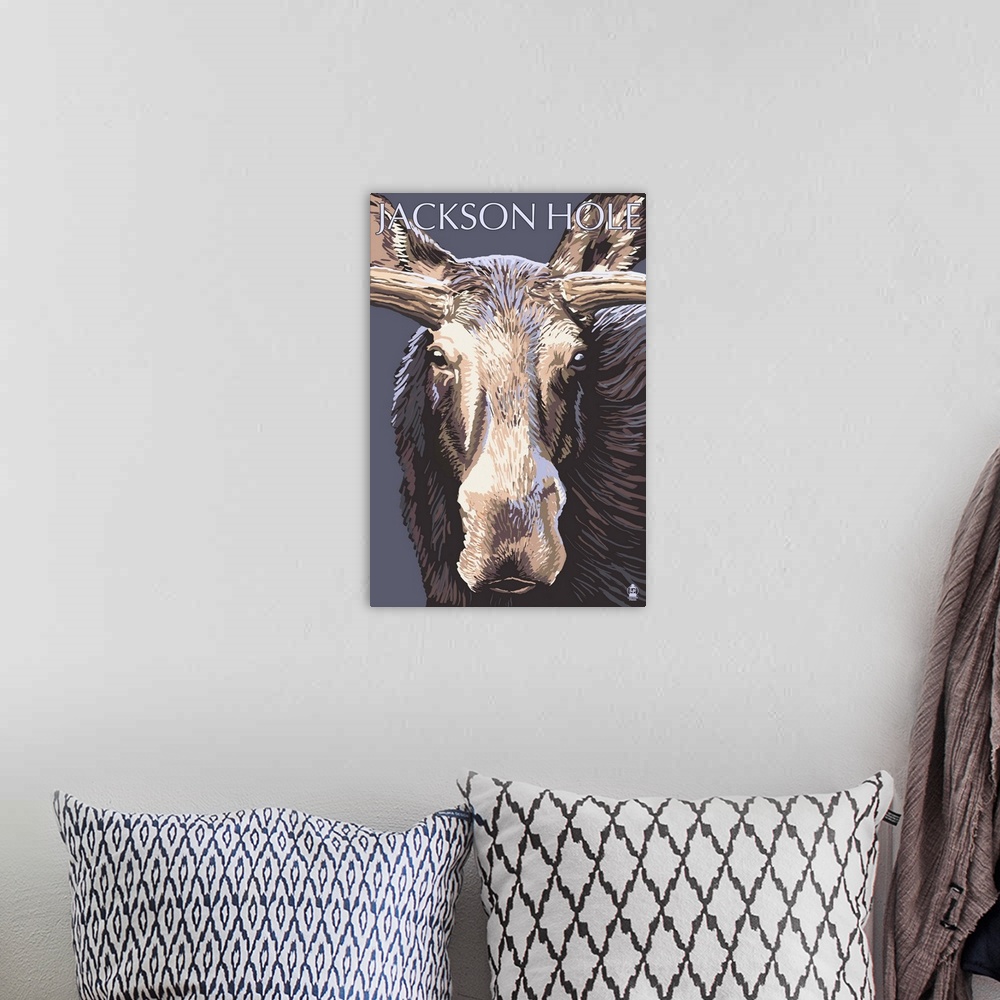 A bohemian room featuring Jackson Hole, Wyoming - Moose Up Close: Retro Travel Poster