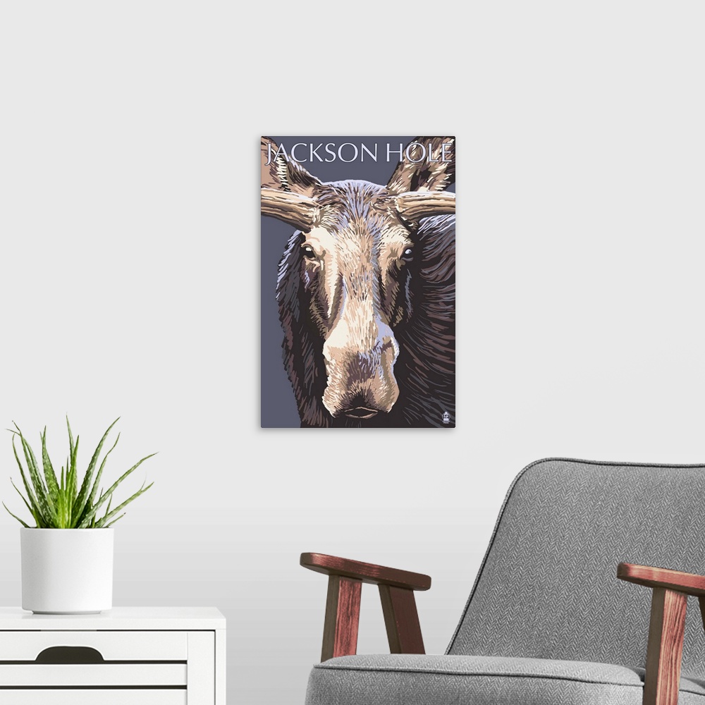 A modern room featuring Jackson Hole, Wyoming - Moose Up Close: Retro Travel Poster