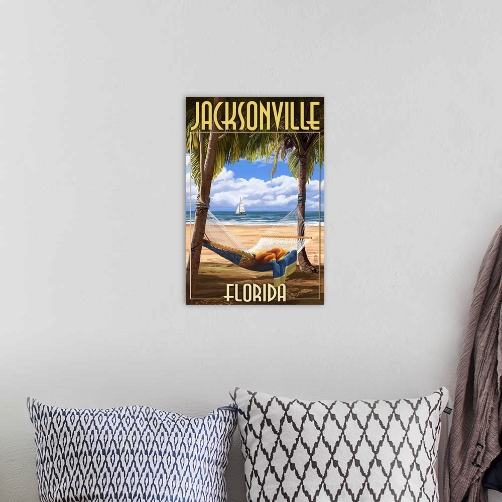 A bohemian room featuring Jacksonville, Florida - Palms and Hammock: Retro Travel Poster