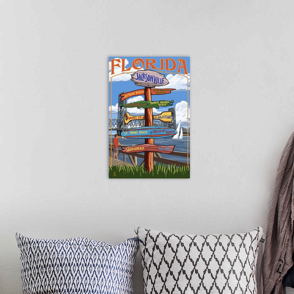 A bohemian room featuring Jacksonville, Florida - Sign Destinations: Retro Travel Poster