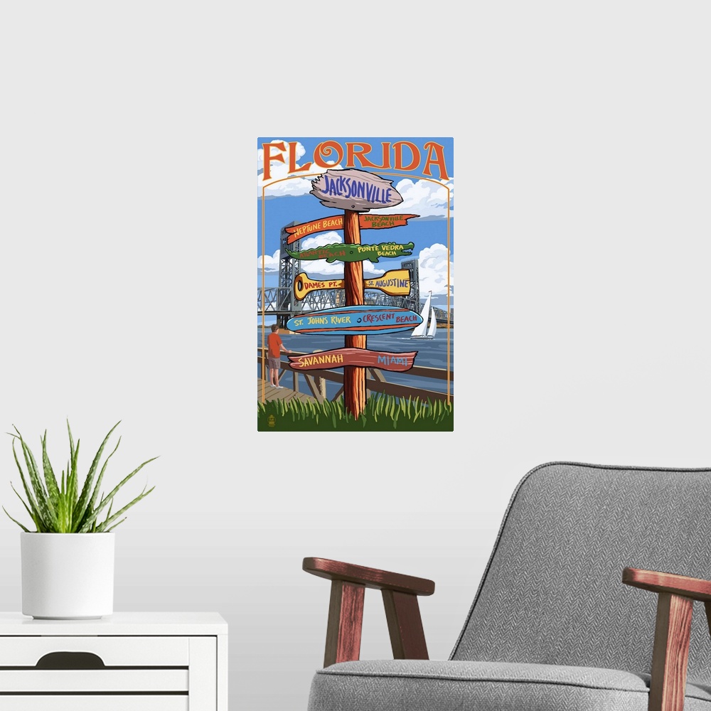 A modern room featuring Jacksonville, Florida - Sign Destinations: Retro Travel Poster