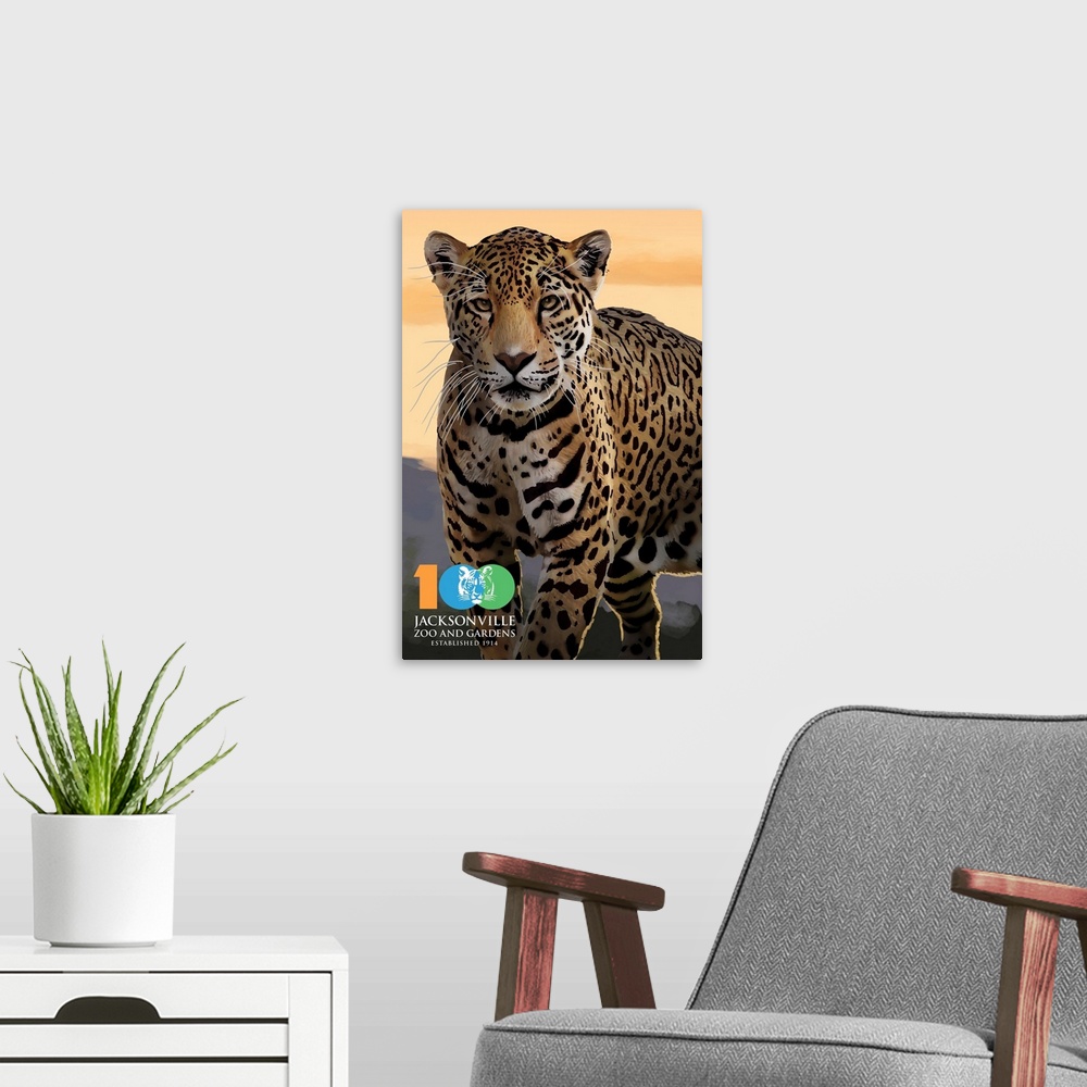 A modern room featuring Jacksonville Zoo and Gardens - 100th - Jaguar: Retro Travel Poster