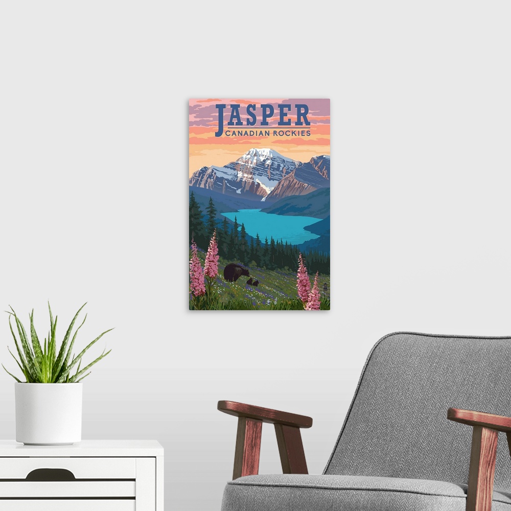 A modern room featuring Jasper, Canada - Bear & Spring Flowers