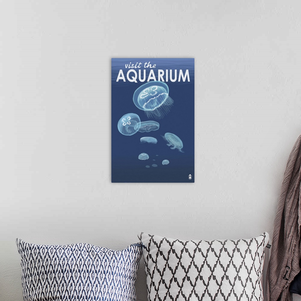 A bohemian room featuring Jellyfish - Visit the Aquarium: Retro Travel Poster