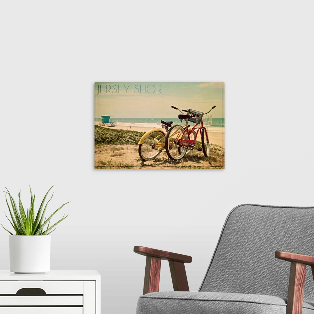 A modern room featuring Jersey Shore, Bicycles and Beach Scene