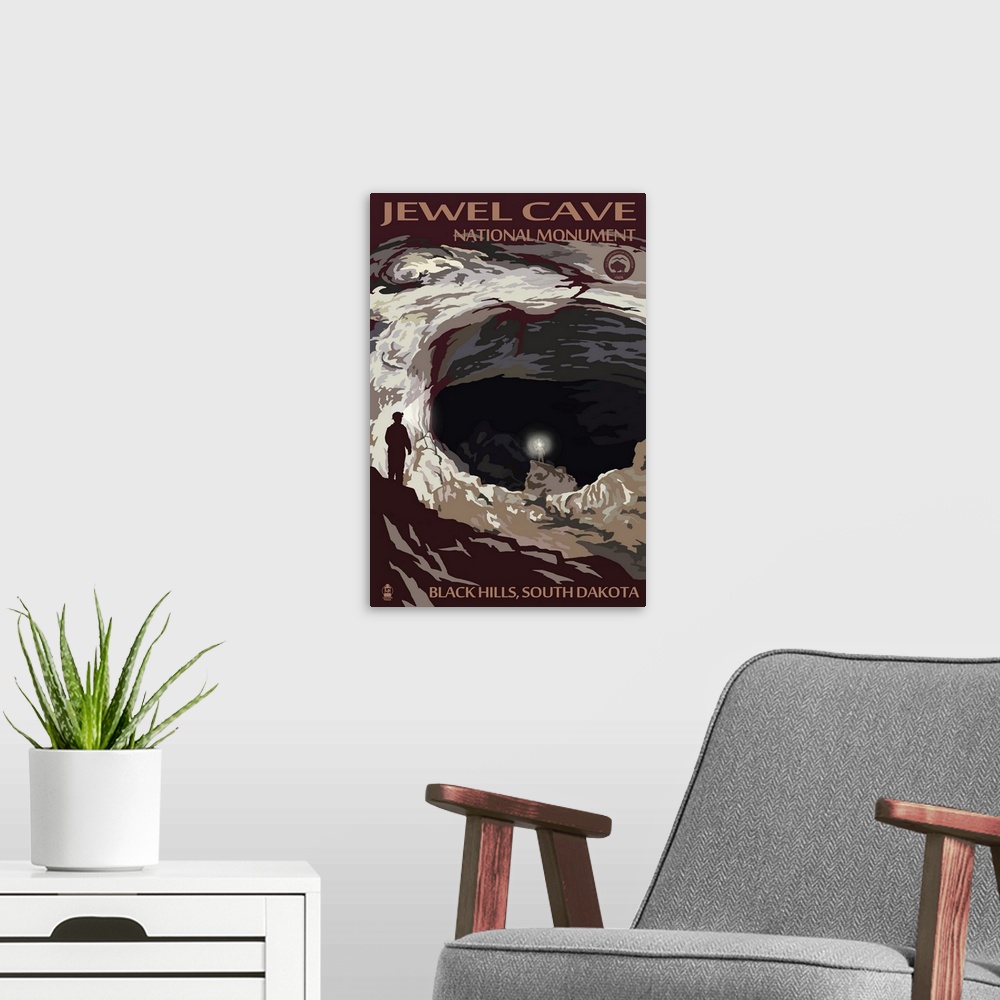 A modern room featuring Jewel Cave National Monument - Black Hills, South Dakota: Retro Travel Poster
