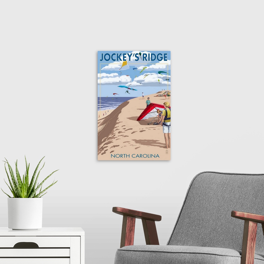 A modern room featuring Jockey's Ridge - Outer Banks, North Carolina: Retro Travel Poster