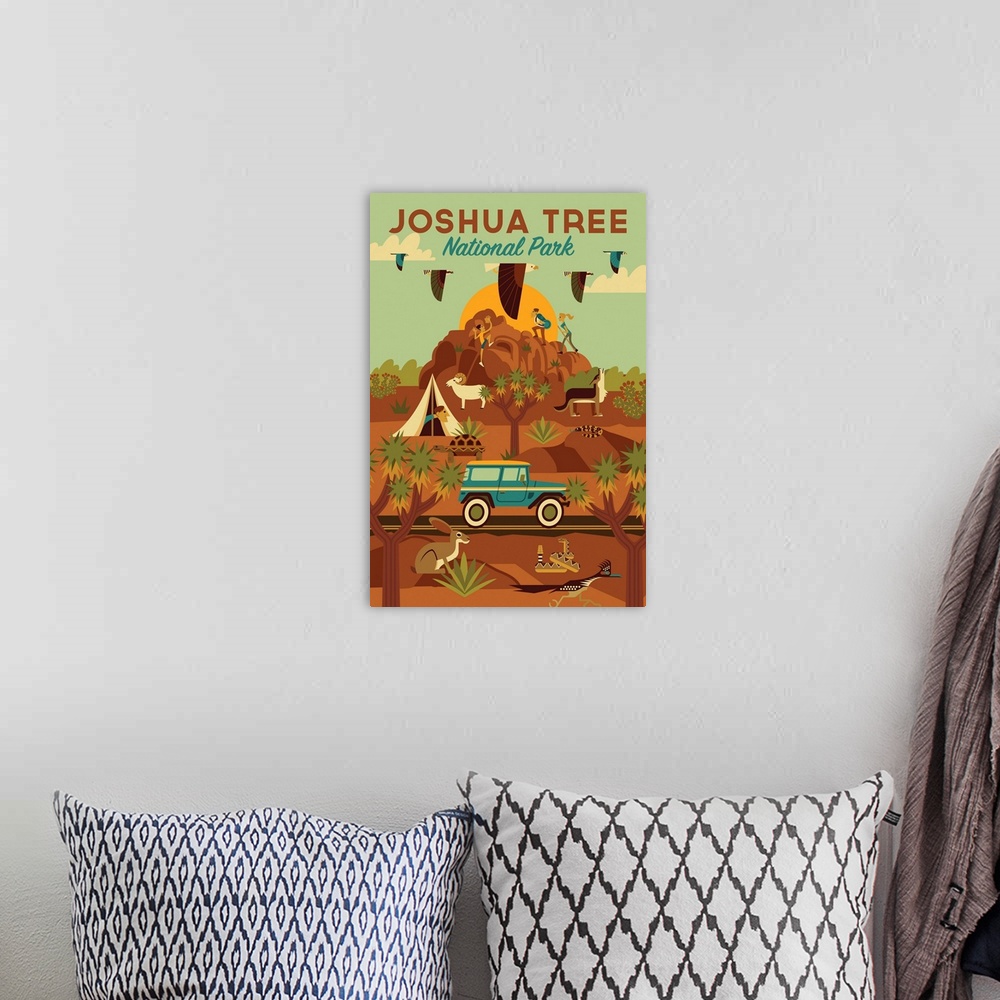 A bohemian room featuring Joshua Tree National Park, Adventure: Graphic Travel Poster