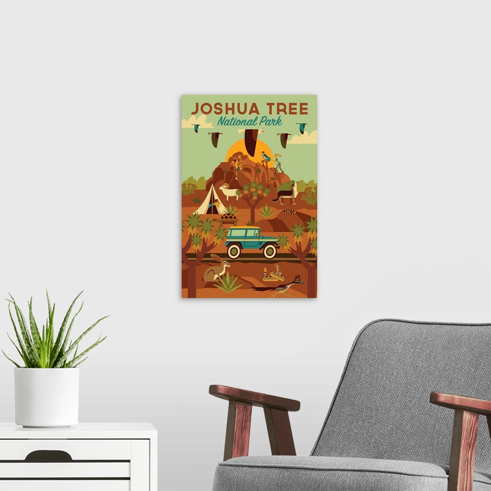 A modern room featuring Joshua Tree National Park, Adventure: Graphic Travel Poster