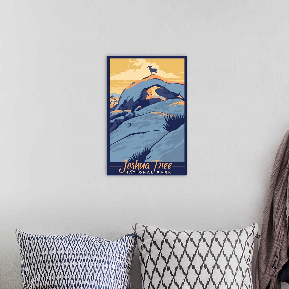 A bohemian room featuring Joshua Tree National Park, Desert Bighorn Sheep: Graphic Travel Poster