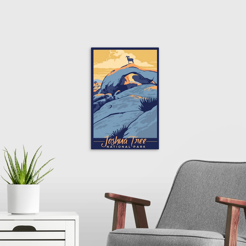 A modern room featuring Joshua Tree National Park, Desert Bighorn Sheep: Graphic Travel Poster