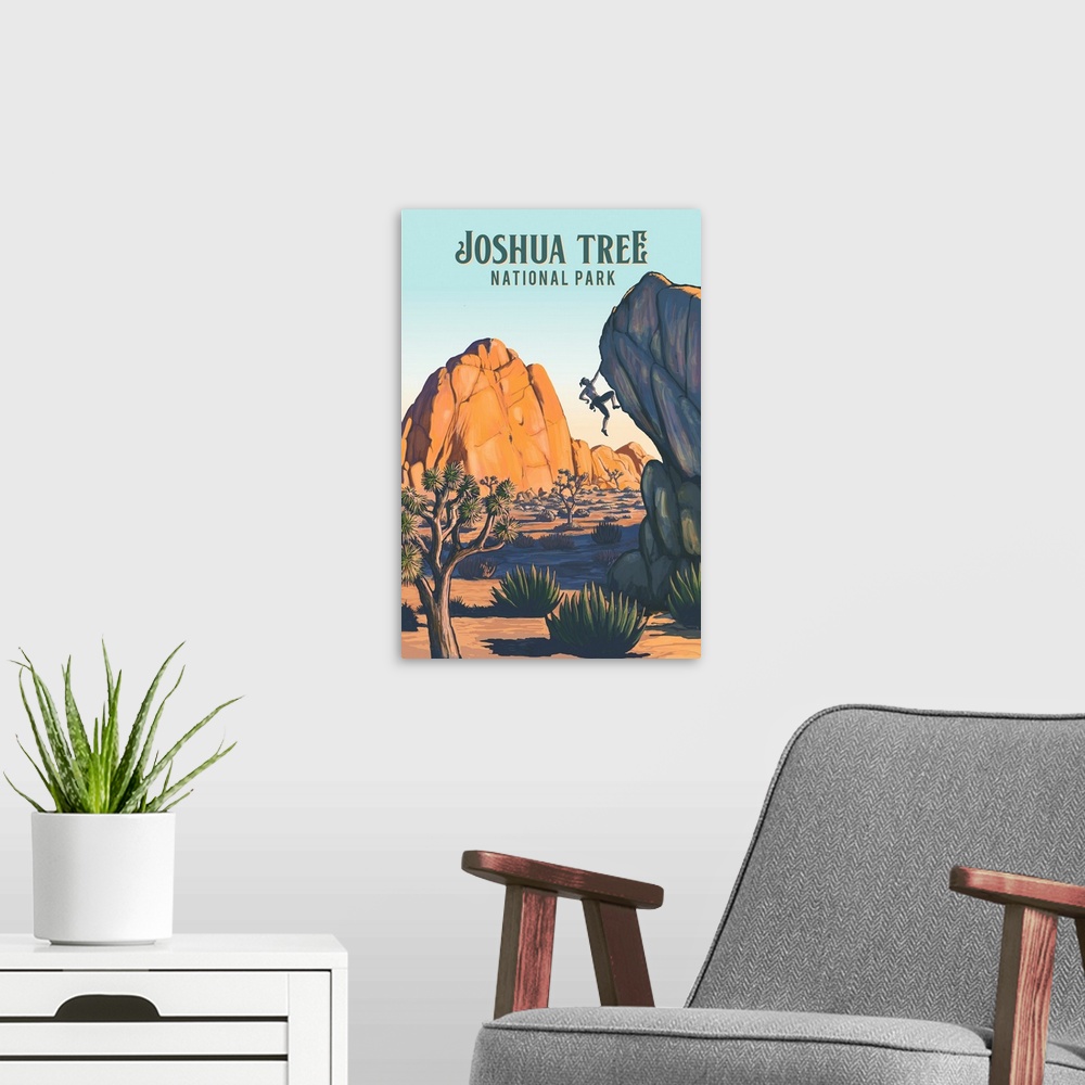 A modern room featuring Joshua Tree National Park, Natural Landscape: Retro Travel Poster