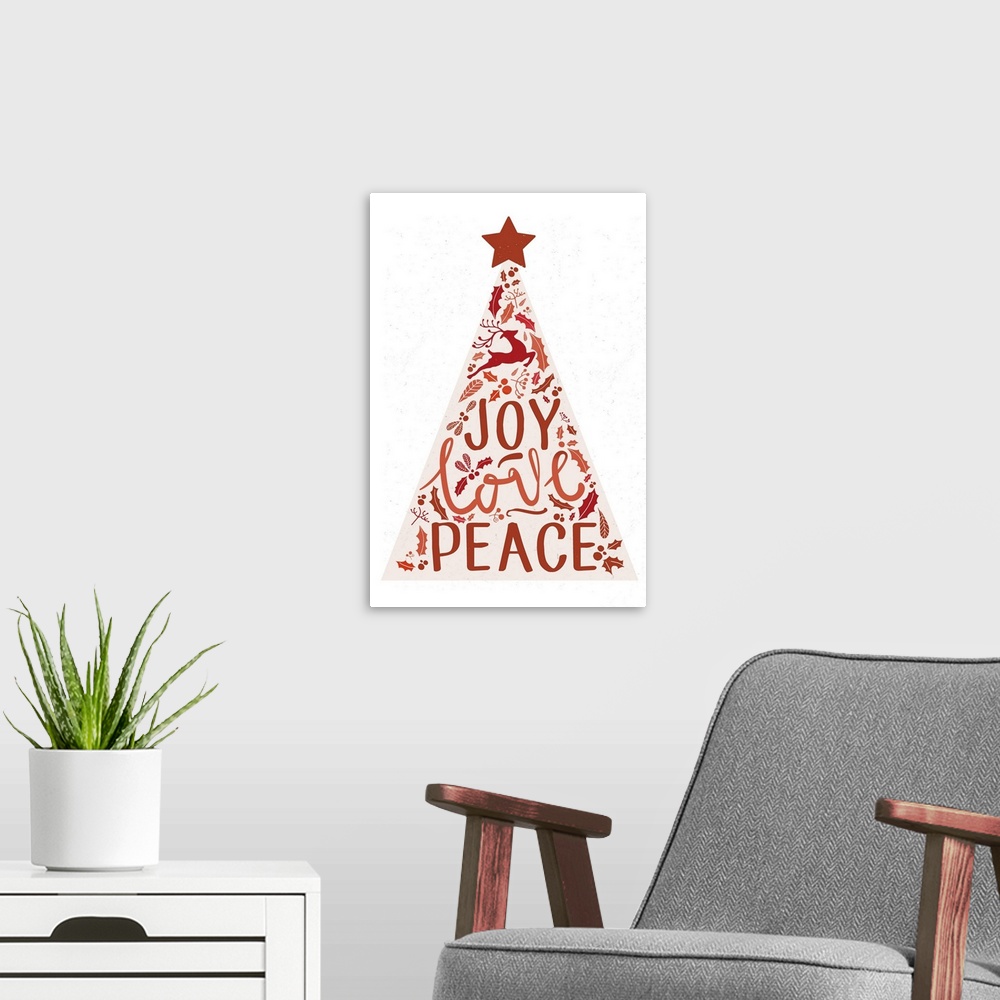 A modern room featuring Joy Love Peace Christmas Tree