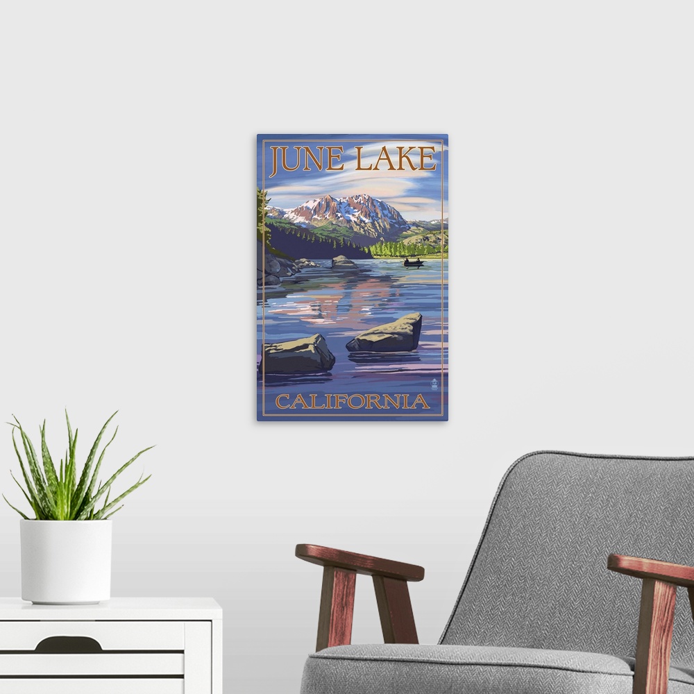 A modern room featuring June Lake, California Scene with Sierra Wave: Retro Travel Poster