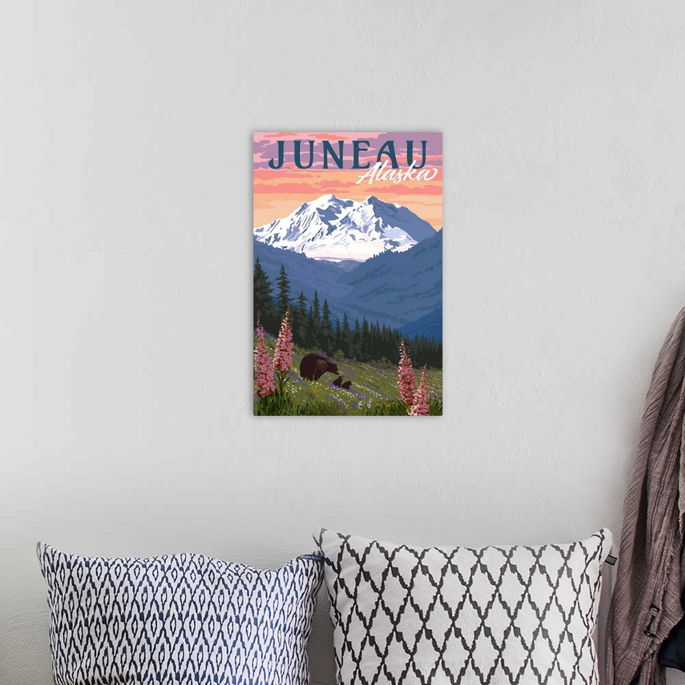 A bohemian room featuring Juneau, Alaska - Bear & Spring Flowers