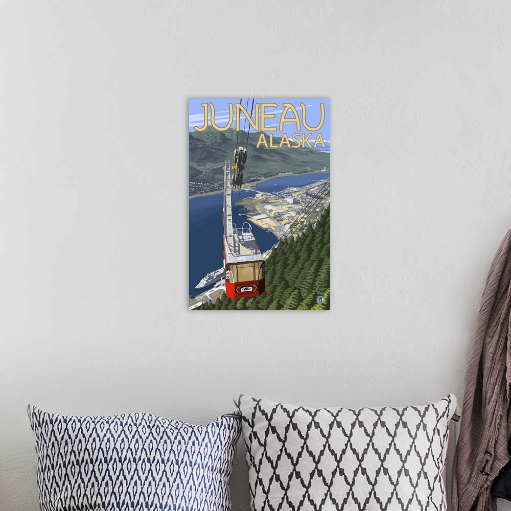 A bohemian room featuring Juneau, Alaska - Mt. Roberts Tram: Retro Travel Poster