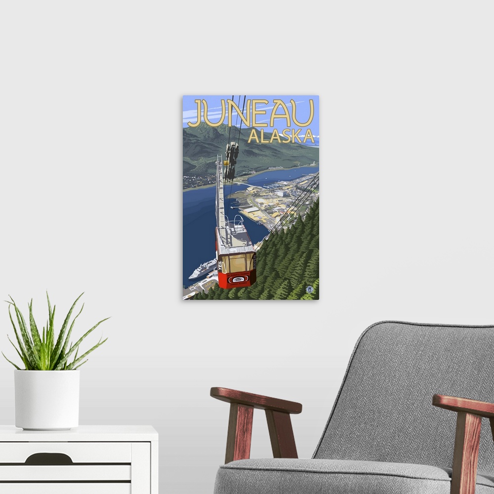 A modern room featuring Juneau, Alaska - Mt. Roberts Tram: Retro Travel Poster