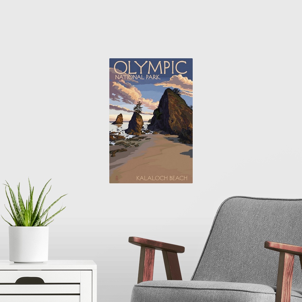 A modern room featuring Kalaloch Beach - Olympic National Park, Washington: Retro Travel Poster