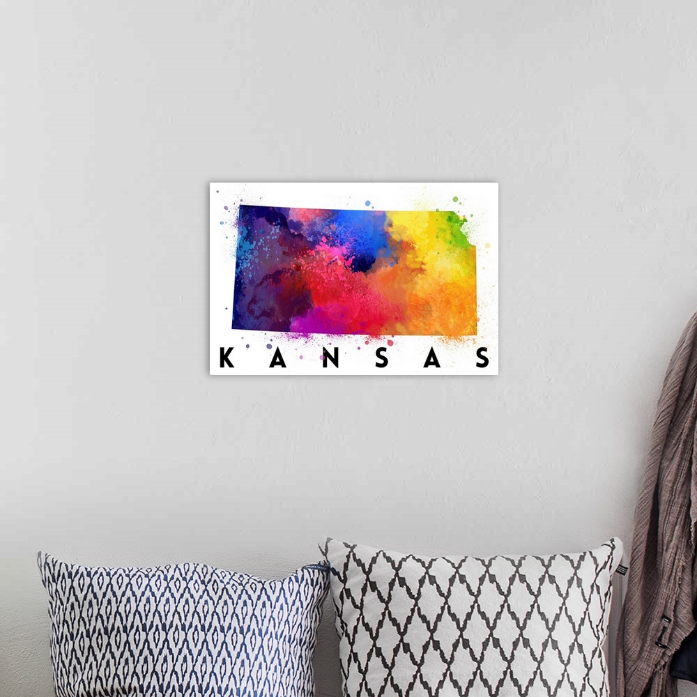 A bohemian room featuring Kansas - State Abstract Watercolor