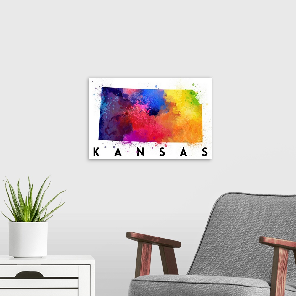 A modern room featuring Kansas - State Abstract Watercolor