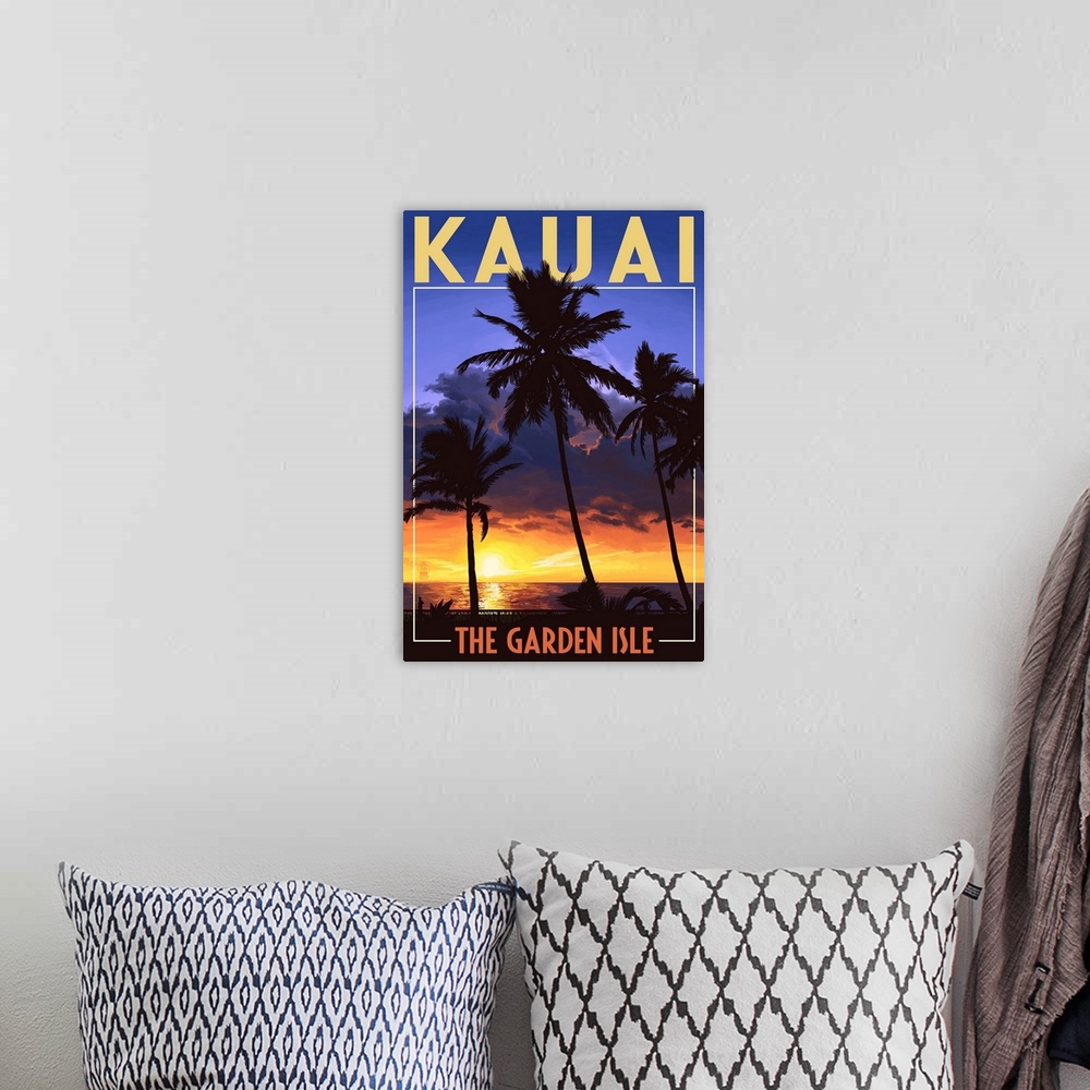 A bohemian room featuring Kauai, Hawaii, The Garden Isle, Palms and Sunset