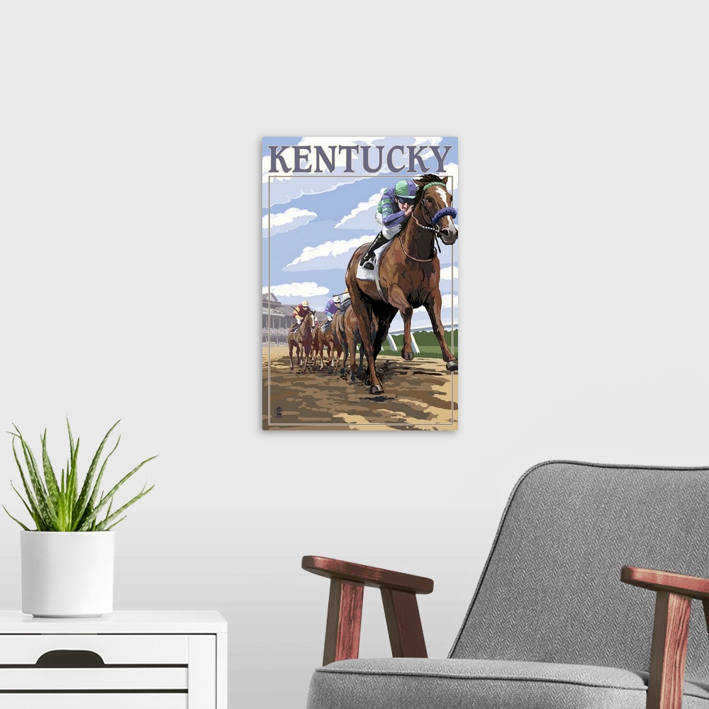 A modern room featuring Kentucky, Horse Racing Track Scene