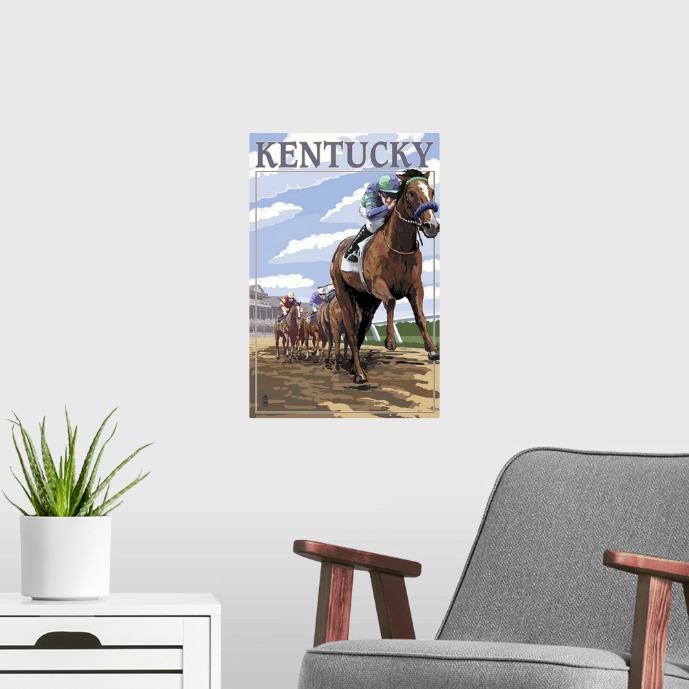 A modern room featuring Kentucky, Horse Racing Track Scene
