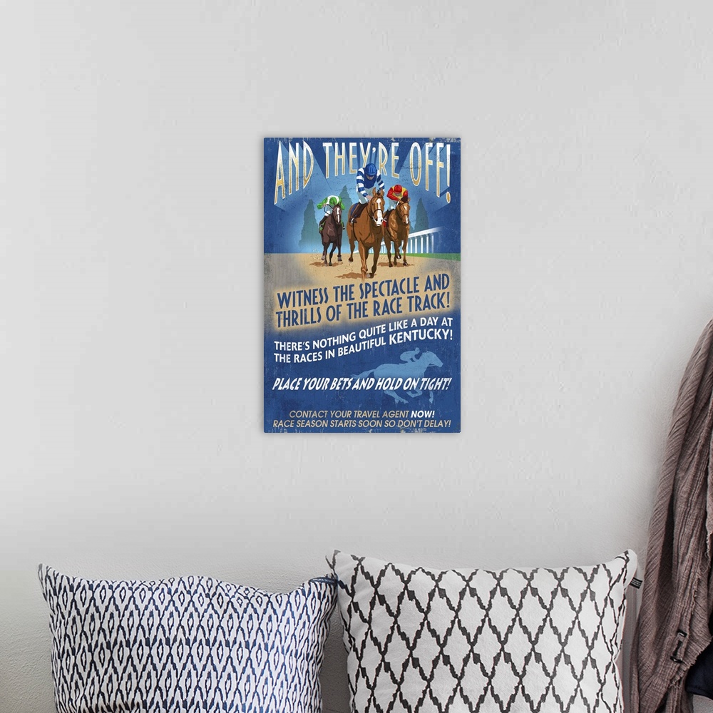 A bohemian room featuring Kentucky - Horse Racing Vintage Sign: Retro Travel Poster