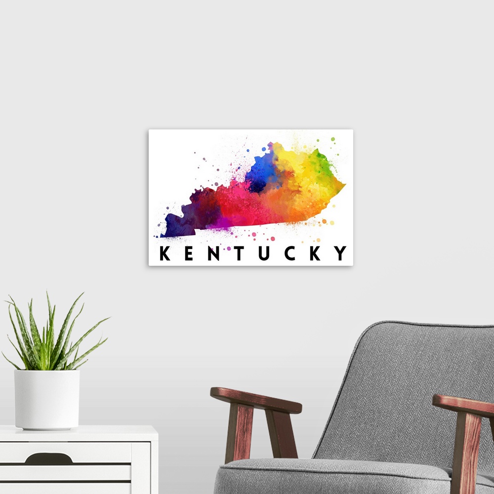 A modern room featuring Kentucky - State Abstract Watercolor