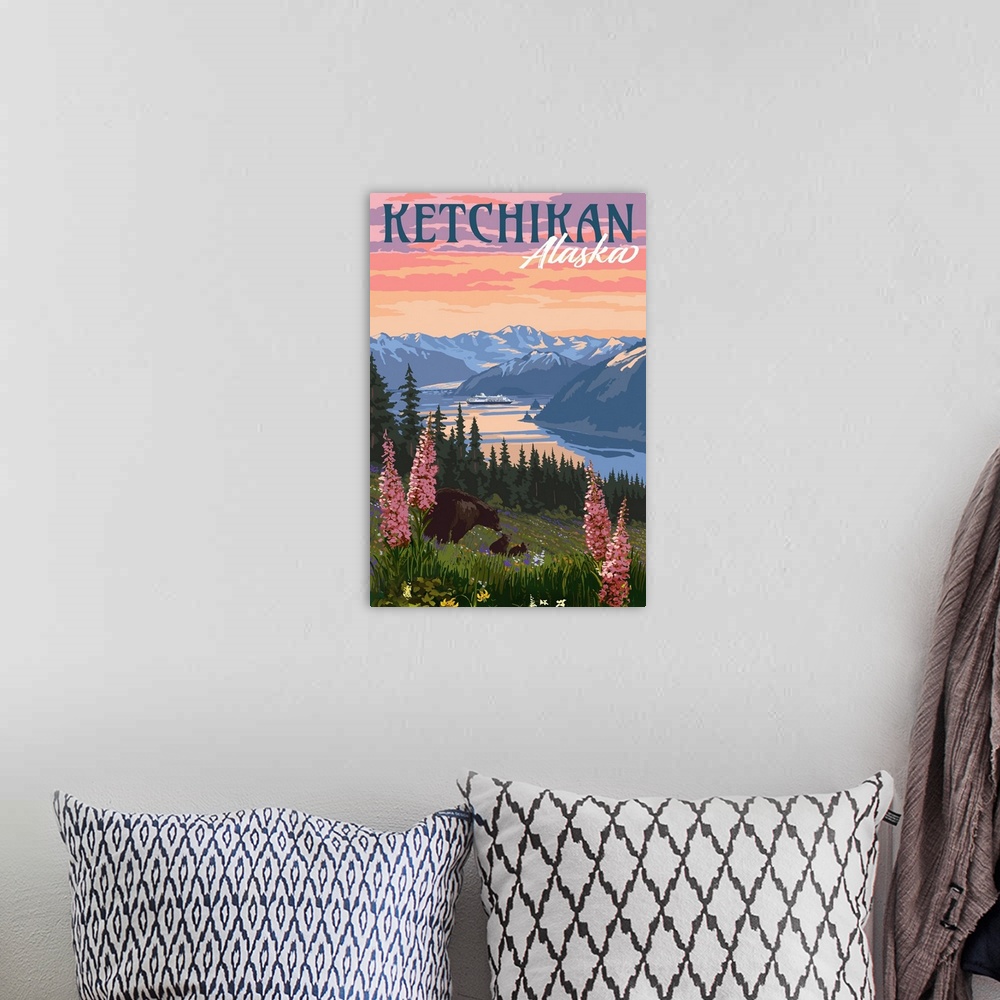 A bohemian room featuring Ketchikan, Alaska - Bear & Spring Flowers