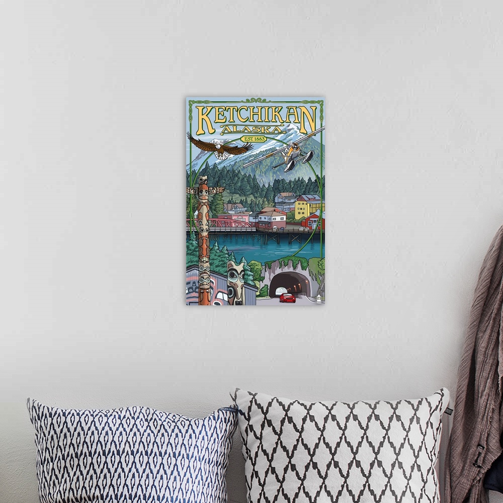 A bohemian room featuring Ketchikan, Alaska Montage: Retro Travel Poster