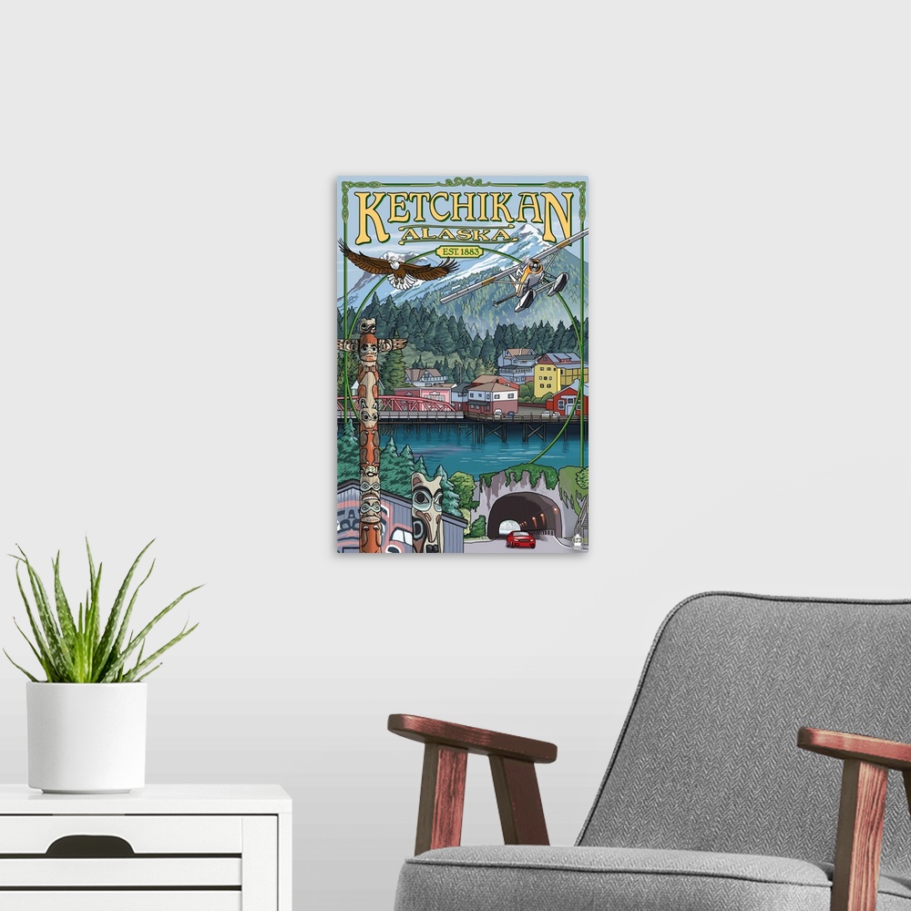 A modern room featuring Ketchikan, Alaska Montage: Retro Travel Poster