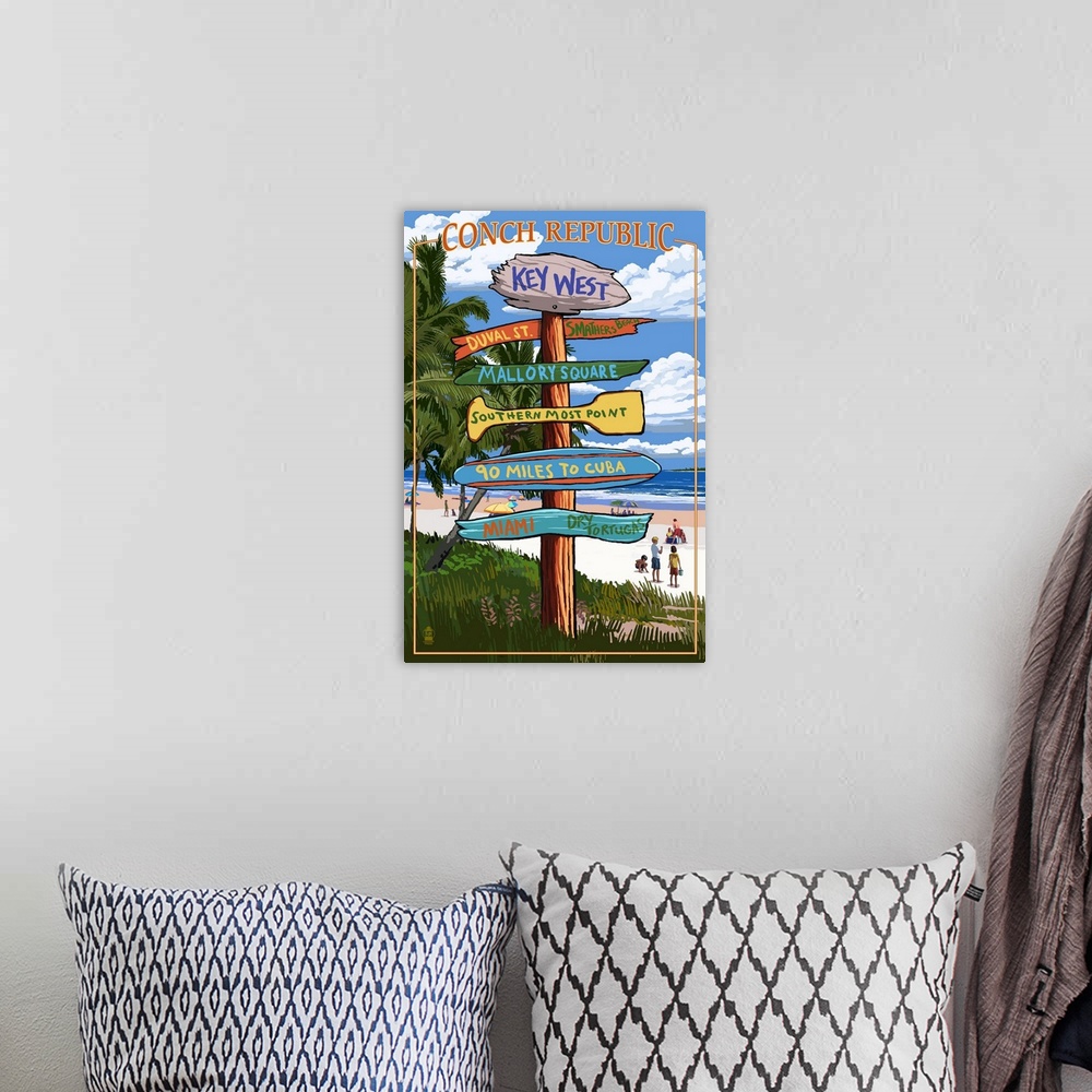 A bohemian room featuring Key West, Florida - Conch Republic Destination Signs: Retro Travel Poster