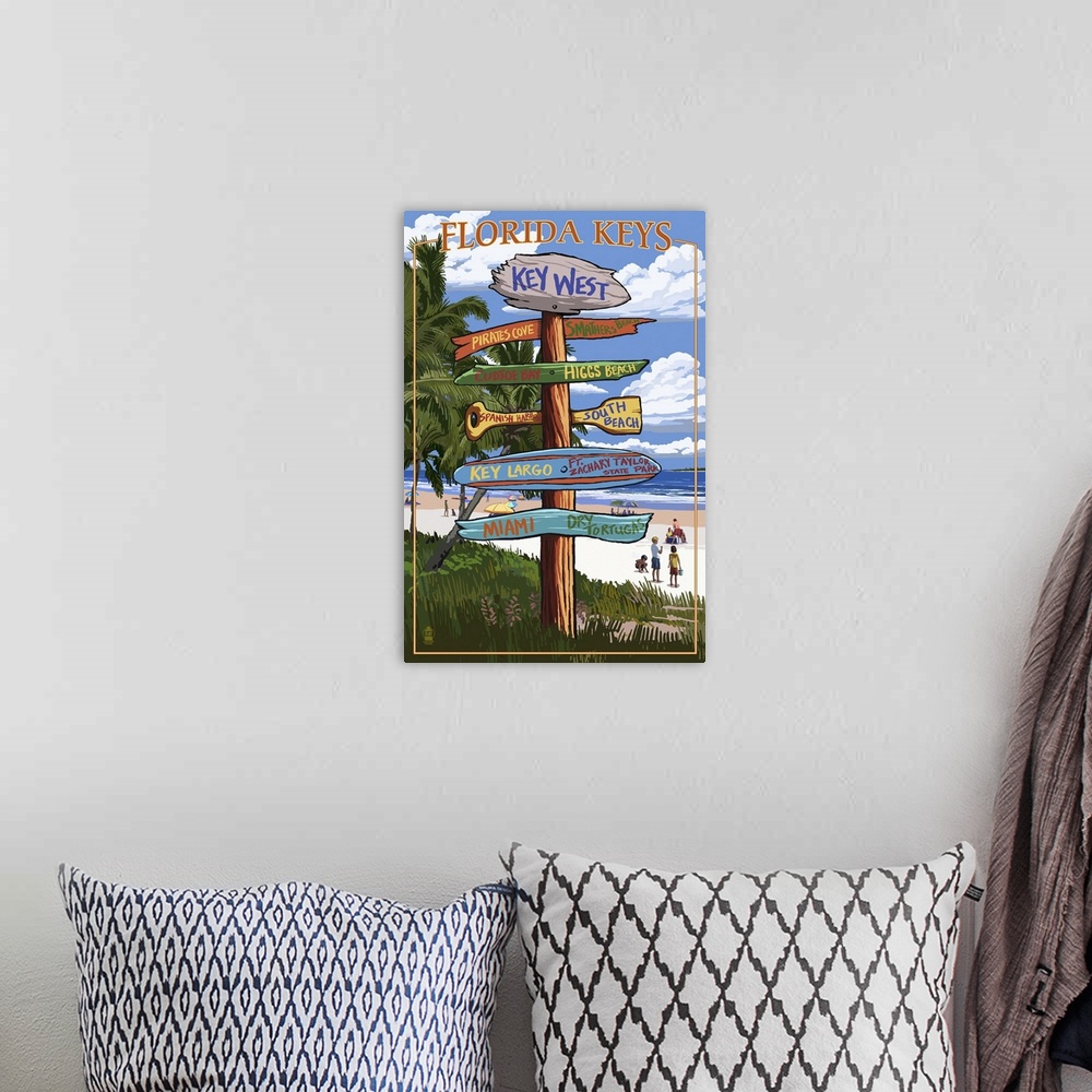 A bohemian room featuring Key West, Florida - Destination Signs: Retro Travel Poster