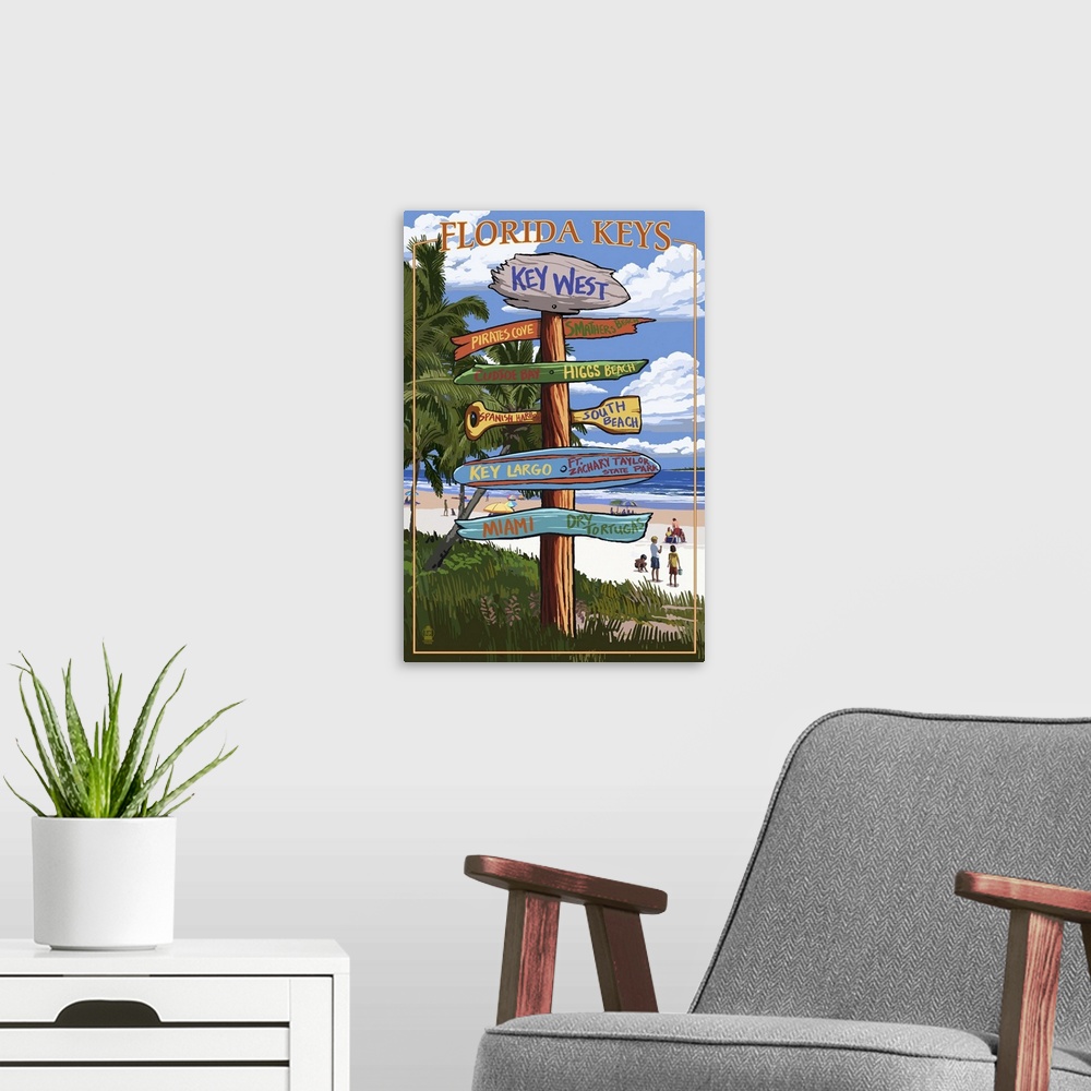 A modern room featuring Key West, Florida - Destination Signs: Retro Travel Poster