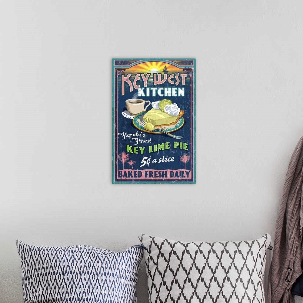 A bohemian room featuring Key West, Florida - Key Lime Pie Vintage Sign: Retro Food Poster