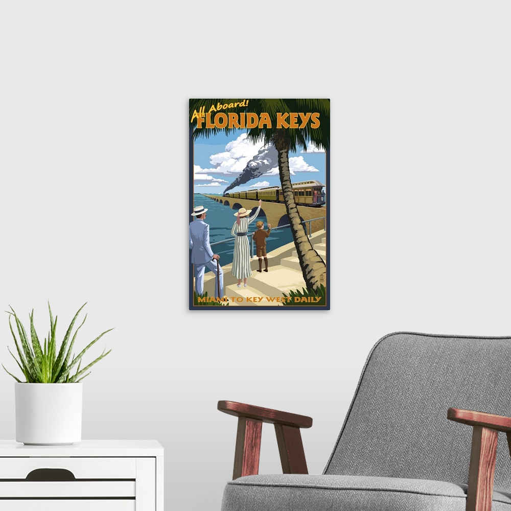 A modern room featuring Key West, Florida - Railroad: Retro Travel Poster