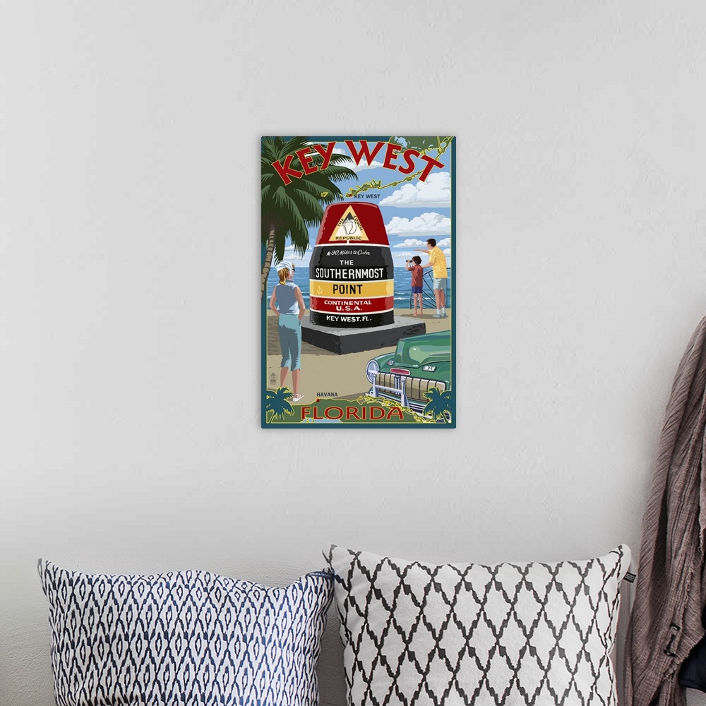 A bohemian room featuring Key West, Florida - Southernmost Point: Retro Travel Poster