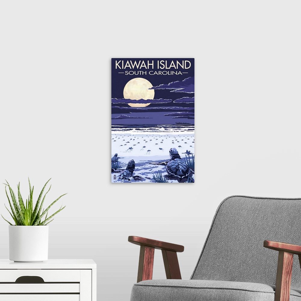 A modern room featuring Kiawah Island, South Carolina - Sea Turtles Hatching: Retro Travel Poster