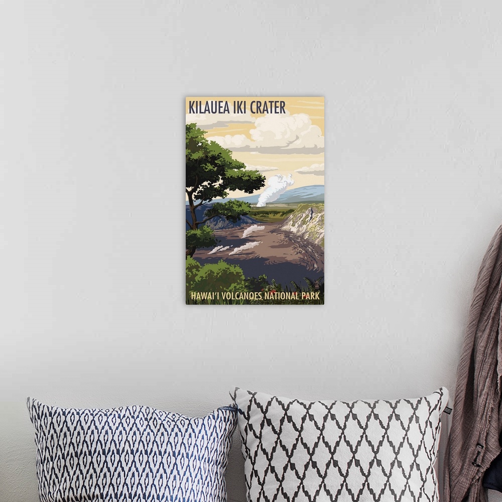A bohemian room featuring Kilauea Iki Crater, Hawaii Volcanoes National Park: Retro Travel Poster