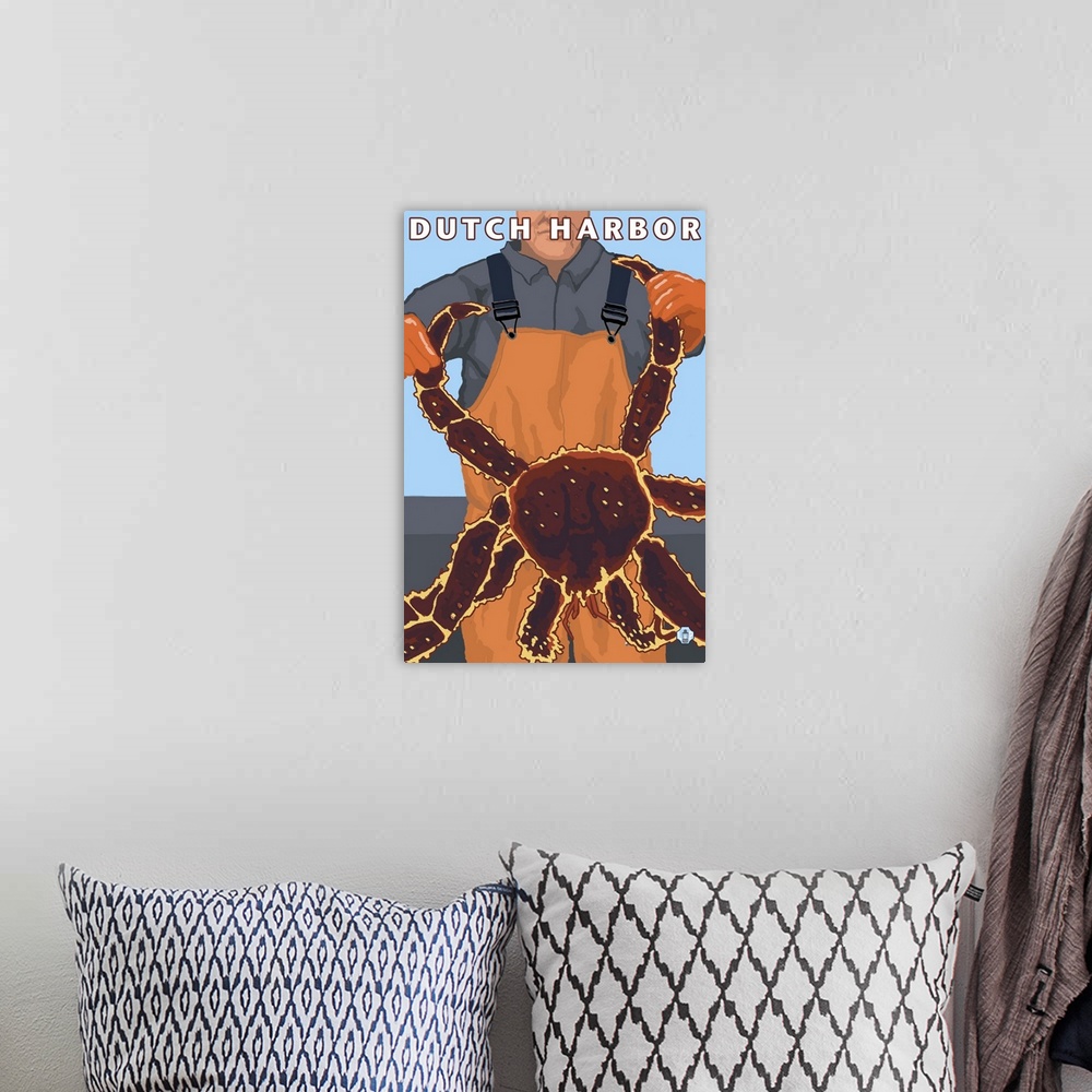 A bohemian room featuring King Crab Fisherman - Dutch Harbor, Alaska: Retro Travel Poster