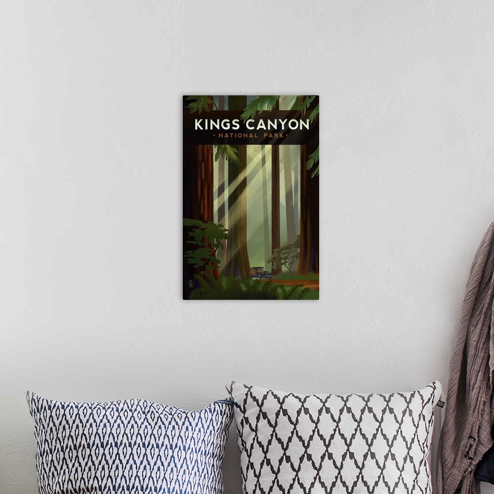 A bohemian room featuring Kings Canyon National Park, Road Trip: Retro Travel Poster