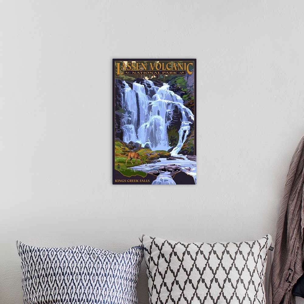 A bohemian room featuring Kings Creek Falls - Lassen Volcanic National Park, CA: Retro Travel Poster