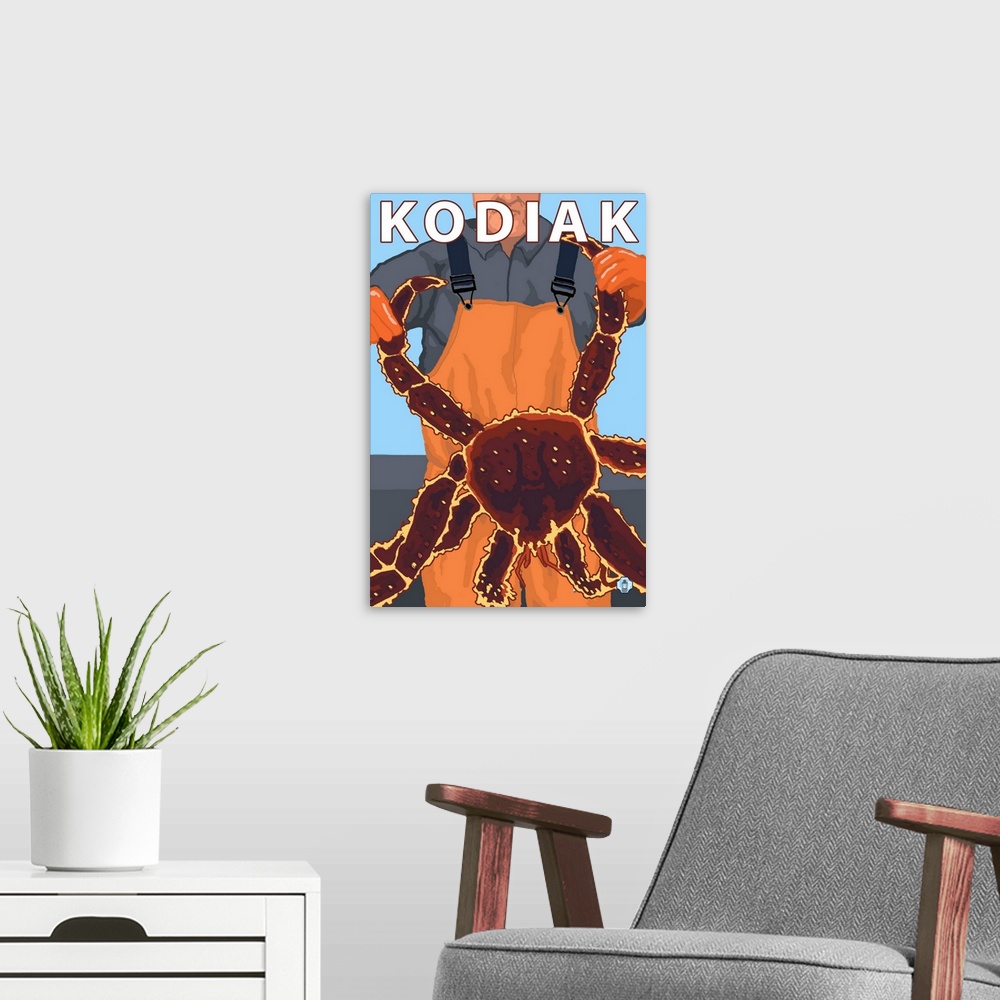 A modern room featuring Kodiak, Alaska - Alaskan King Crab: Retro Travel Poster