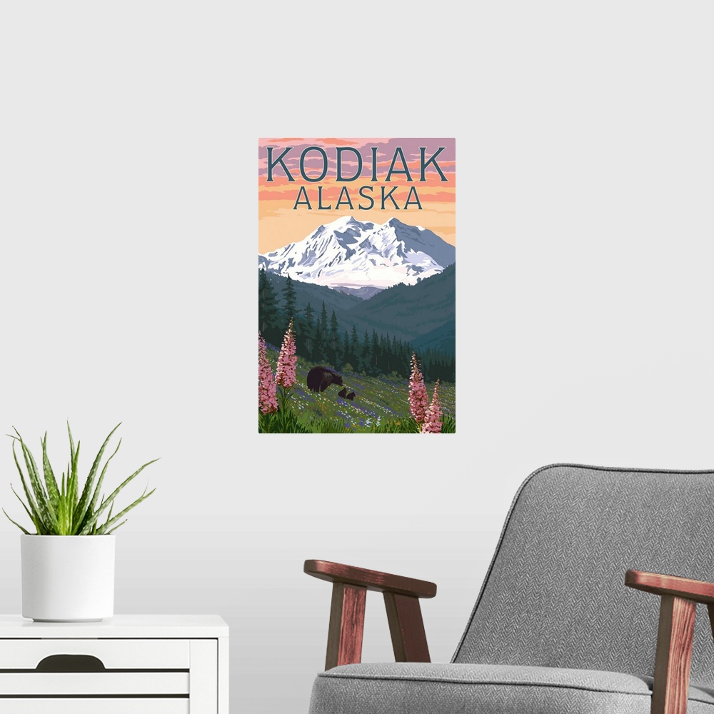 A modern room featuring Kodiak, Alaska - Bears & Spring Flowers