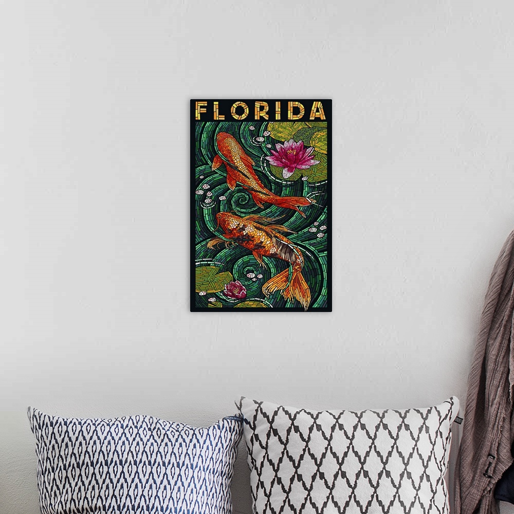 A bohemian room featuring Koi Paper Mosaic - Florida: Retro Travel Poster