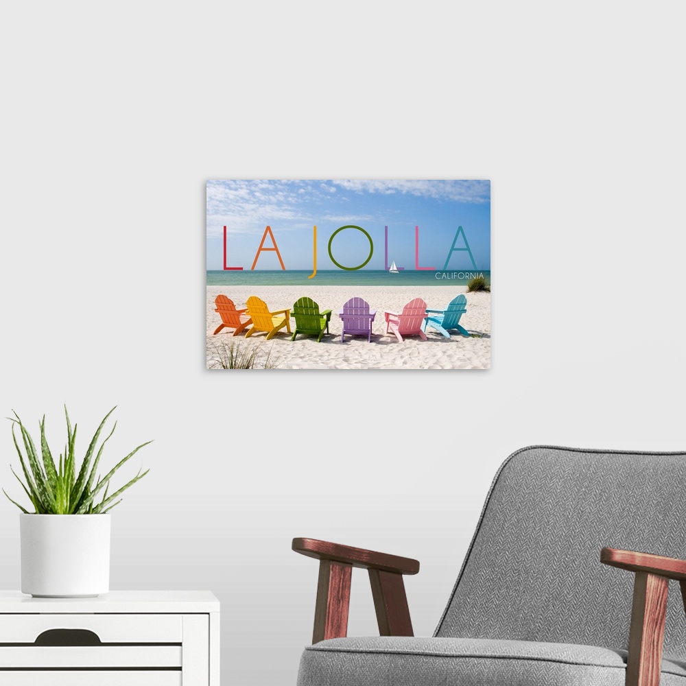 A modern room featuring La Jolla, California, Colorful Beach Chairs